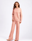 Basic Bae Rolled Round Neck Top and Pants Sweater Set