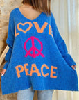 Peace Graphic V-Neck Long Sleeve Sweater