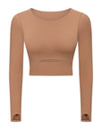 Rosy Brown Cut Out Front Crop Yoga Tee Sentient Beauty Fashions Apparel & Accessories