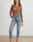 Light Gray HERA COLLECTION Abstract Mesh Lace-Up Long Sleeve Bodysuit