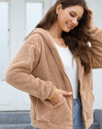 Zip Up Long Sleeve Fuzzy Hooded Outerwear