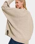 Light Gray Zenana Side Sit Oversize Sweater