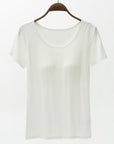 Beige Round Neck Modal T-Shirt with Bra