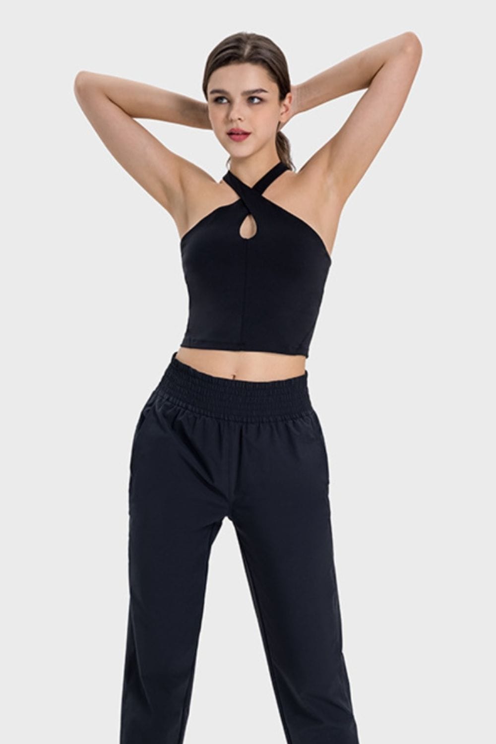 Black Crisscross Grecian Neck Active Cami