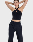 Black Crisscross Grecian Neck Active Cami Sentient Beauty Fashions Apparel & Accessories