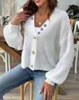 Gray V-Neck Button Up Long Sleeve Cardigan