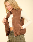 VERY J Zip Up Padded Corduroy Puffer Vest