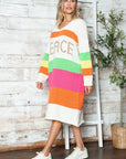 Color Block V-Neck Long Sleeve Sweater Dress