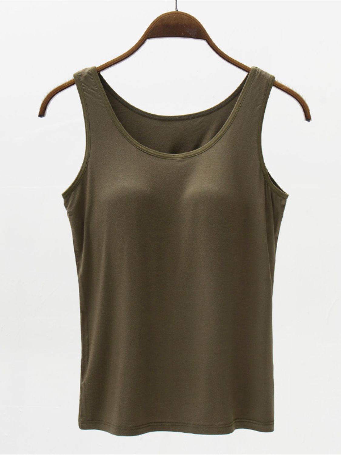 Dark Olive Green Full Size Wide Strap Modal Tank with Bra Sentient Beauty Fashions Apparel &amp; Accessories