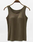 Dark Olive Green Full Size Wide Strap Modal Tank with Bra Sentient Beauty Fashions Apparel & Accessories