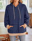 Lovelet Drawstring Striped Long Sleeve Hoodie