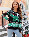 Round Neck Long Sleeve T.Rex Pattern Sweater