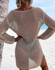 Gray Openwork Tie Neck Cover-Up