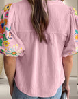 Rosy Brown Embroidered Tie Neck Half Sleeve Blouse Sentient Beauty Fashions Apparel & Accessories