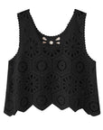 Black Openwork Round Neck Knit Vest Sentient Beauty Fashions Apparel & Accessories