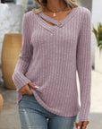 Mandy Ribbed V-Neck Long Sleeve T-Shirt