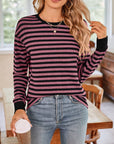 Lovelet Striped Round Neck Long Sleeve T-Shirt