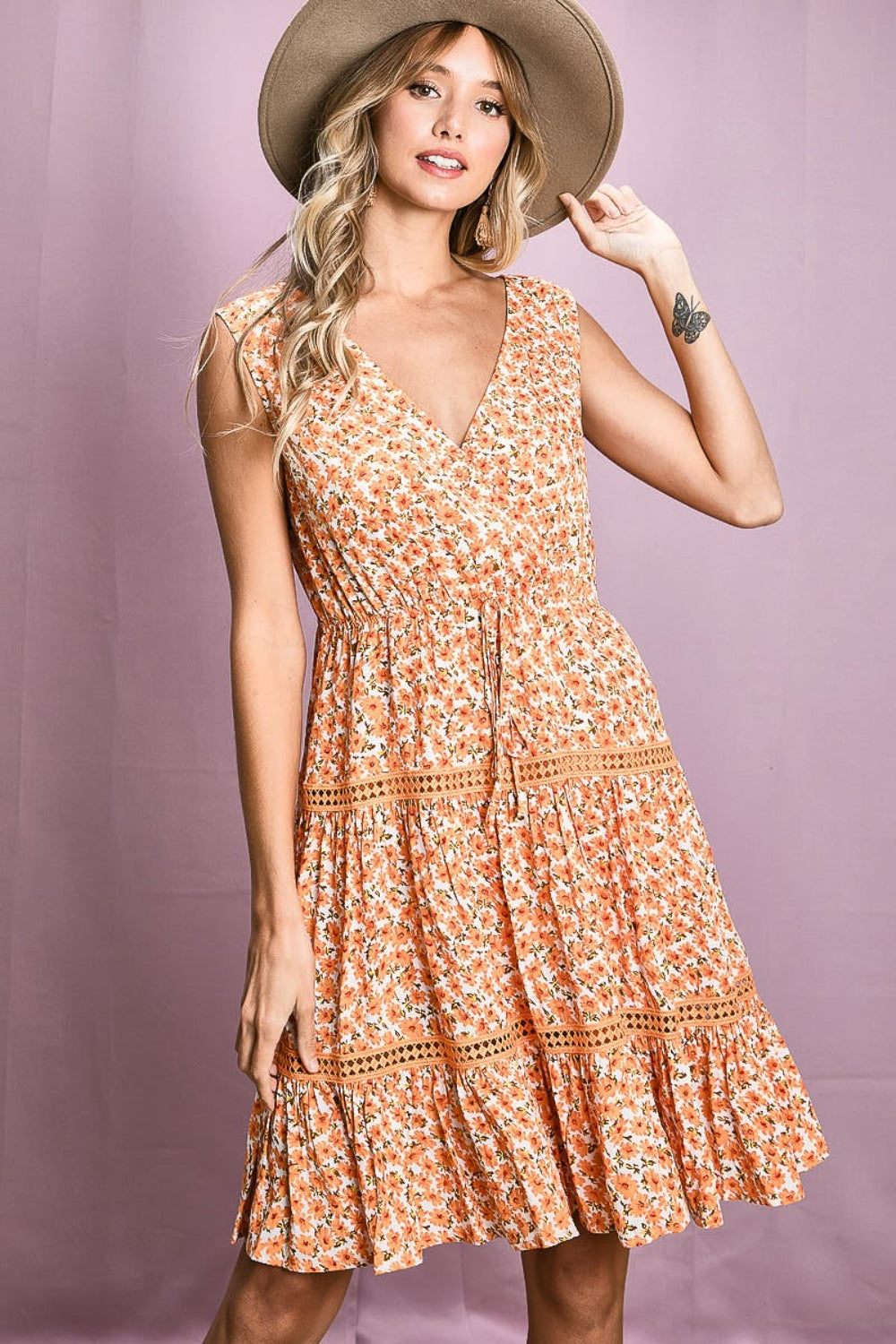 Rosy Brown BiBi Floral V-Neck Sleeveless Dress Sentient Beauty Fashions Apaparel &amp; Accessories
