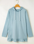 Drawstring Ruffled Dropped Shoulder Long Sleeve Hoodie