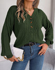 Cable-Knit V-Neck Long Sleeve Sweater