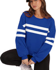 Lovelet Striped Round Neck Dropped Shoulder Sweatshirt