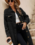 Collared Neck Long Sleeve Longline Teddy Jacket