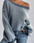 Striped Round Neck Dropped Shoulder Sweater