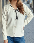 Tied V-Neck Long Sleeve Sweater