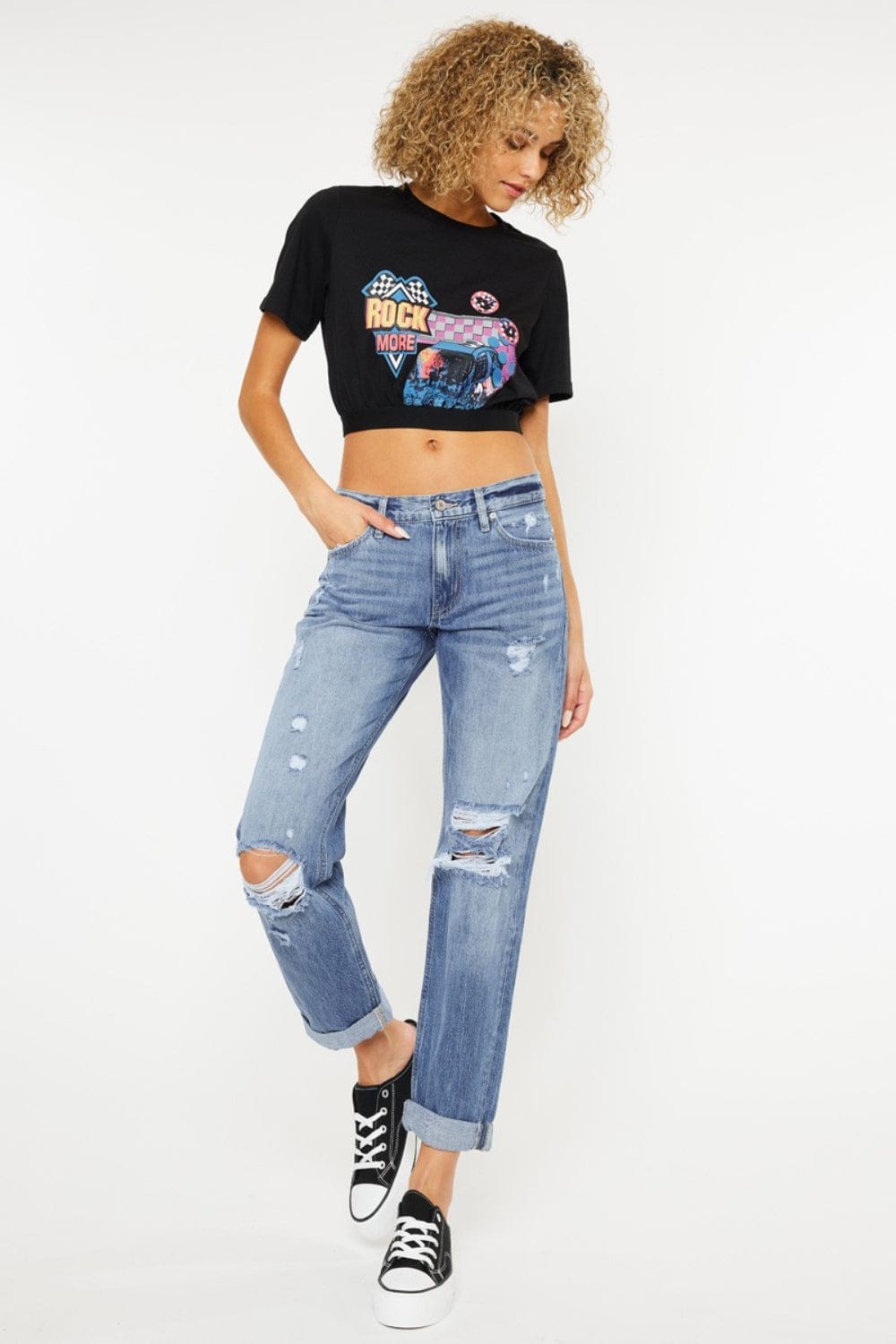 White Smoke Kancan Mid Rise Distressed Straight Jeans