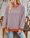 Dark Gray Contrast Striped Long Sleeve Sweatshirt