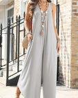 Light Gray Pocketed Scoop Neck Wide Leg Jumpsuit