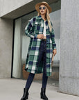 Plaid Pocketed Button Up Trench Coat