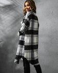 Plaid Collared Neck Long Sleeve Coat