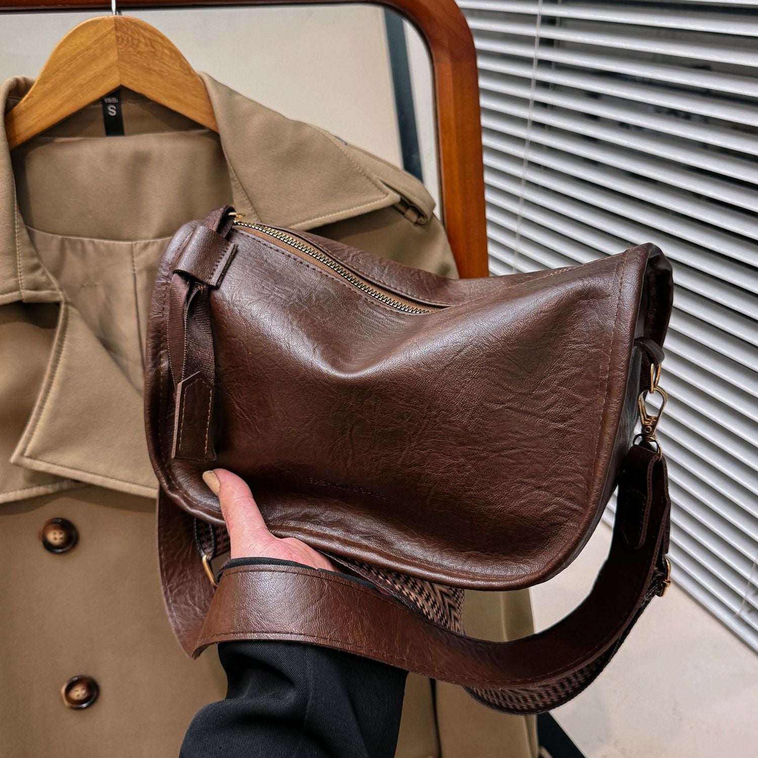 Dim Gray PU Leather Double Strap Shoulder Bag Sentient Beauty Fashions bags