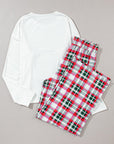 MERRY CHRISTMAS Round Neck Top and Plaid Pants Set