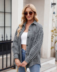 Mandy Pocketed Plaid Collared Neck Long Sleeve Shirt