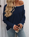 Mandy Contrast Trim Round Neck Long Sleeve Sweater