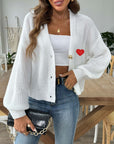 Heart Button Down V-Neck Long Sleeve Cardigan