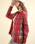 VERY J Contrast Plaid Raw Detail Shirt