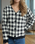 Plaid V-Neck Button Up Cardigan