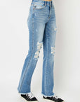 Lavender Judy Blue Full Size Distressed Raw Hem Bootcut Jeans Sentient Beauty Fashions Apaparel & Accessories