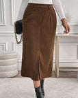 Perfee Slit Midi Skirt with Pockets