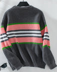 Contrast Stripes Round Neck Long Sleeve Sweater