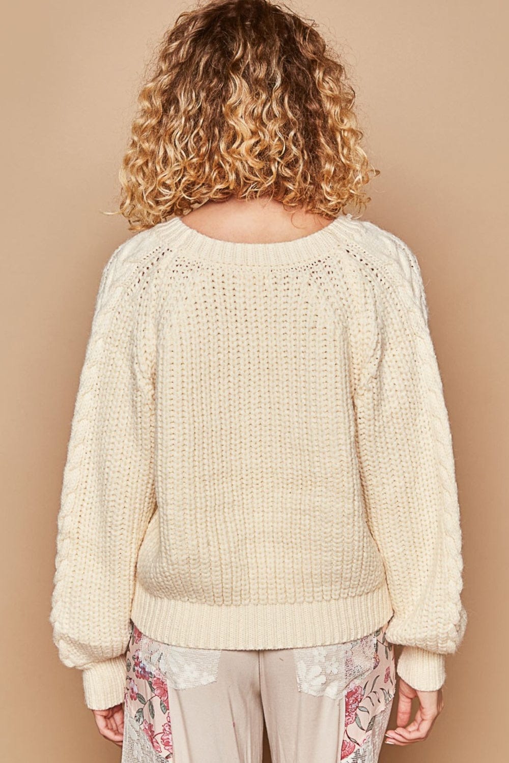 Tan POL Cable Knit Cutout Long Sleeve Sweater