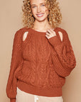 Tan POL Cable Knit Cutout Long Sleeve Sweater