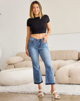 Light Gray Judy Blue Full Size Release Hem Cropped Bootcut Jeans Sentient Beauty Fashions Apparel & Accessories