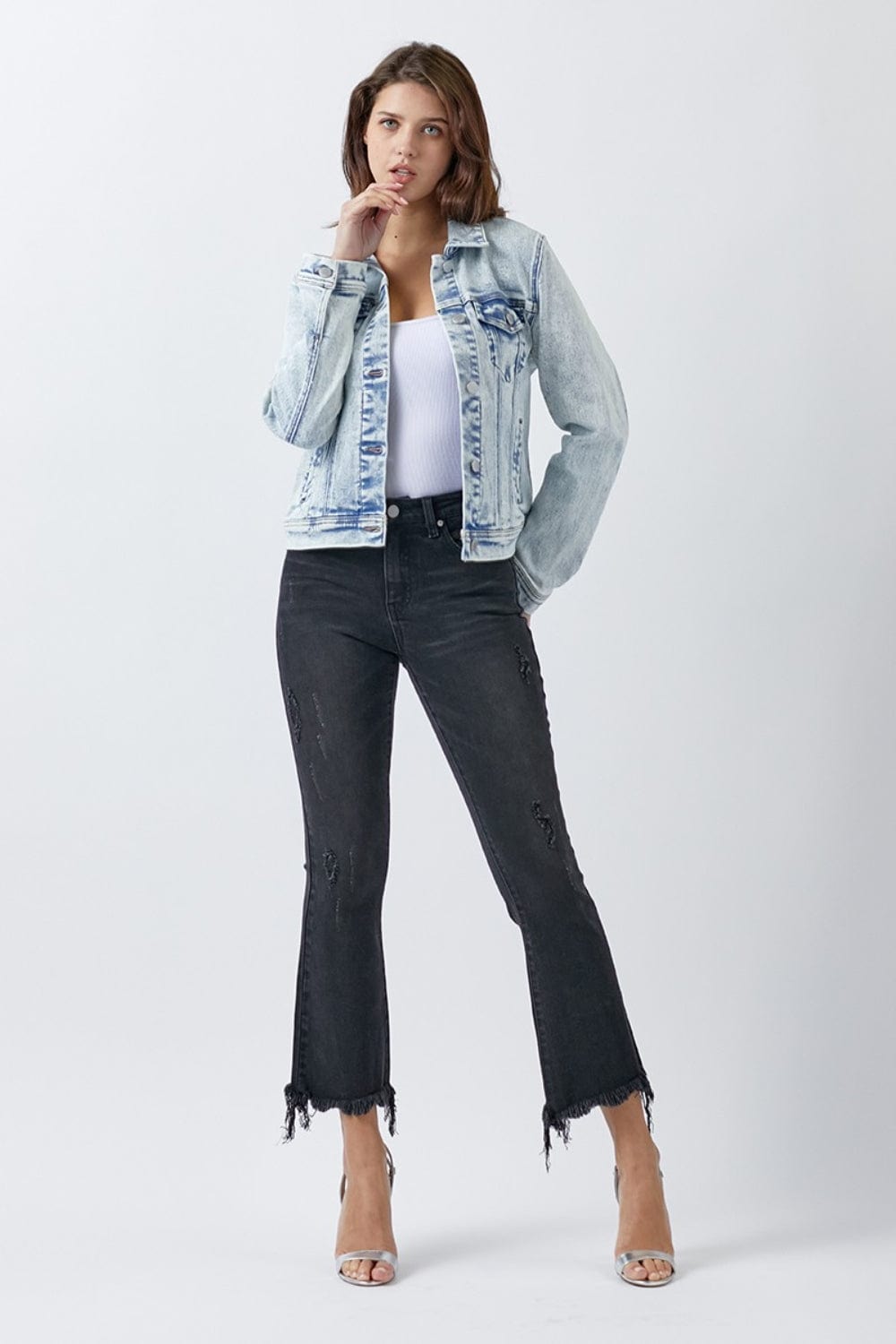 Light Gray RISEN Button Up Washed Denim Jacket