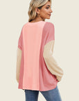 Double Take Texture Contrast Round Neck Long Sleeve T-Shirt