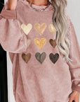 Heart Round Neck Dropped Shoulder Sweatshirt