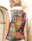 Double Take Full Size Snap Down Plaid Vest Coat with Pockets